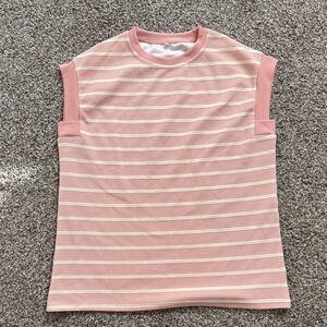 Pink and cream striped sleeveless shirt